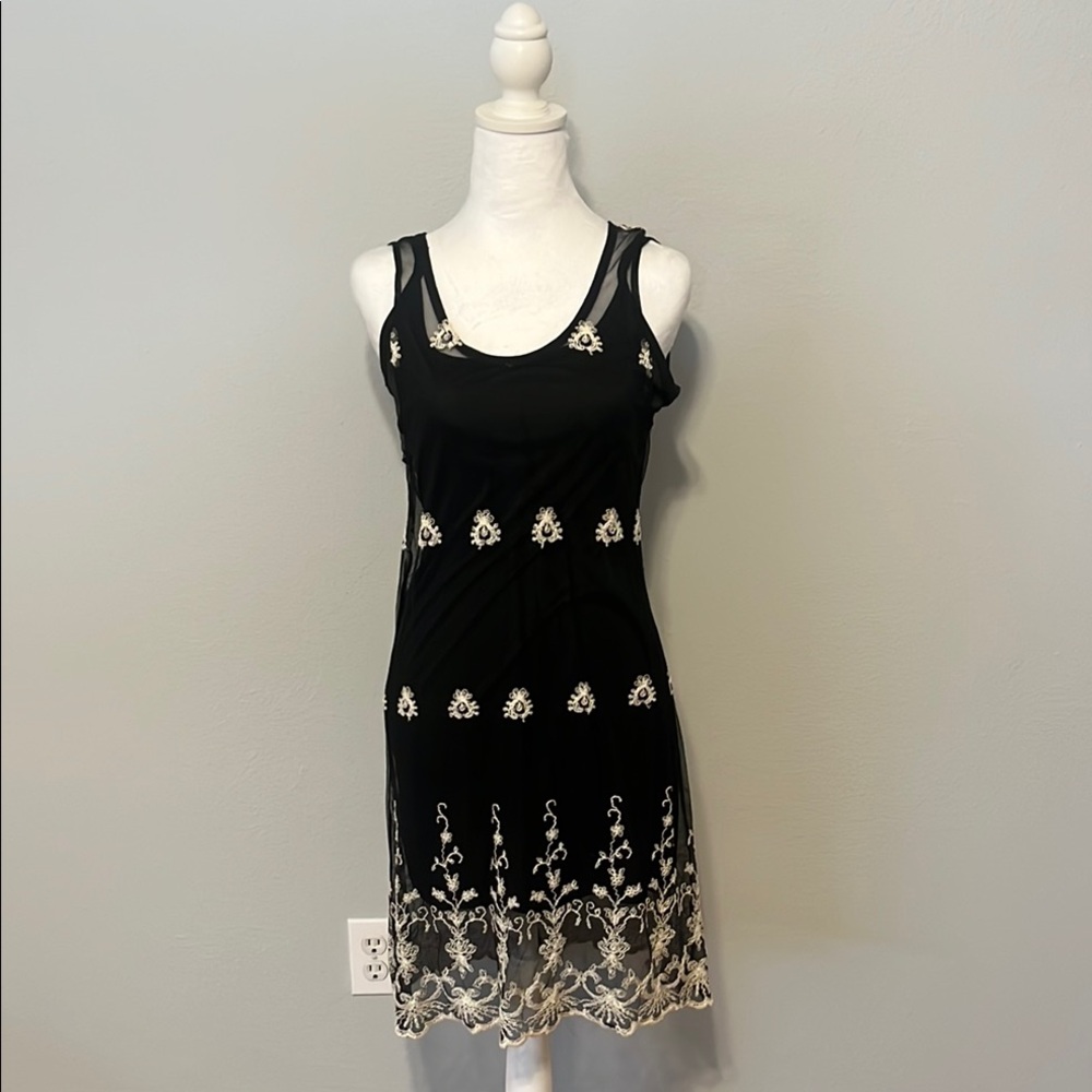 Elegant Black and White Embroidered Dress